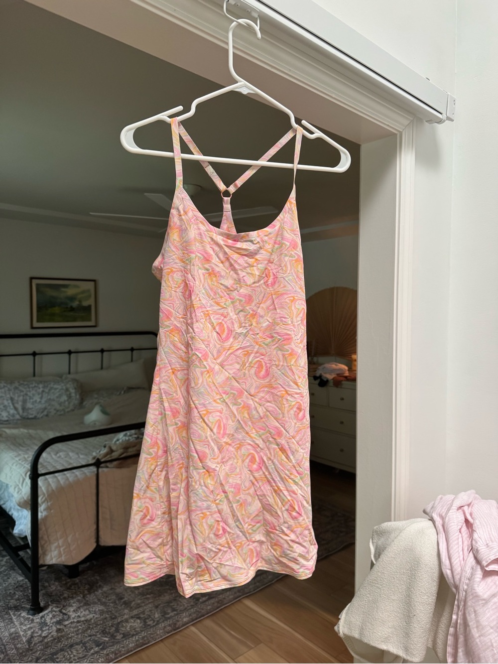 Outdoor Voices Pink & Yellow Marble-Print Exercise Dress